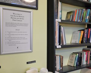 A photo of free library exchange books in Before & After cafe