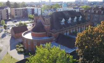 An external photo of the Great Hall at the University of Reading London Road campus