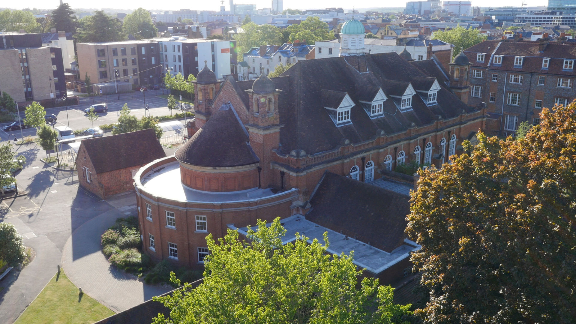 An external photo of the Great Hall at the University of Reading London Road campus