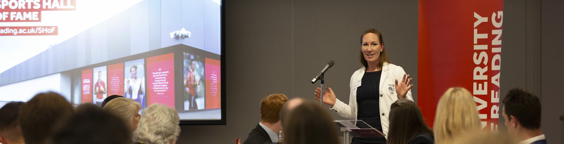 A photo of someone presenting at the Meadow Suite