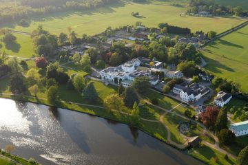 An aerial photo of Henley Business School campus in Greenlands alongside the River Thames