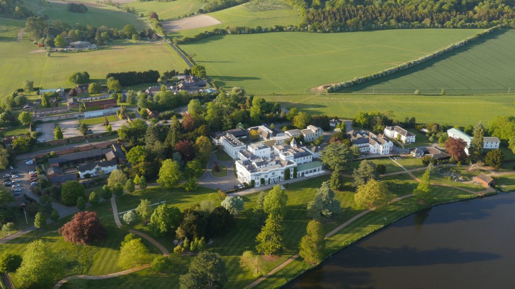 A photo aerial view of the Henley Business School campus in Greenlands