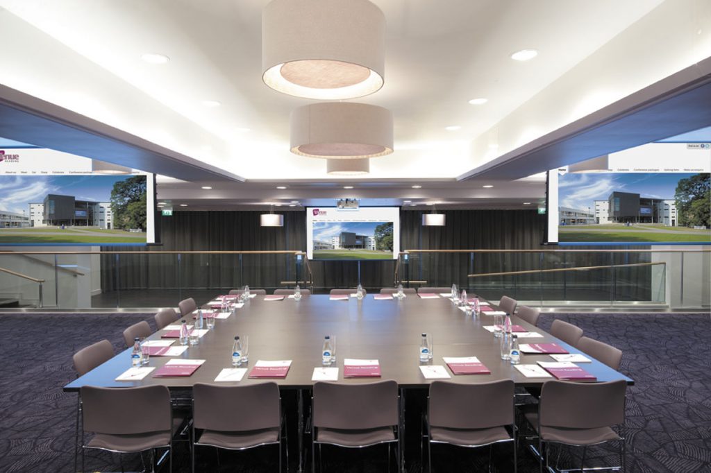 A photo of Meadow Suite boardroom table setup