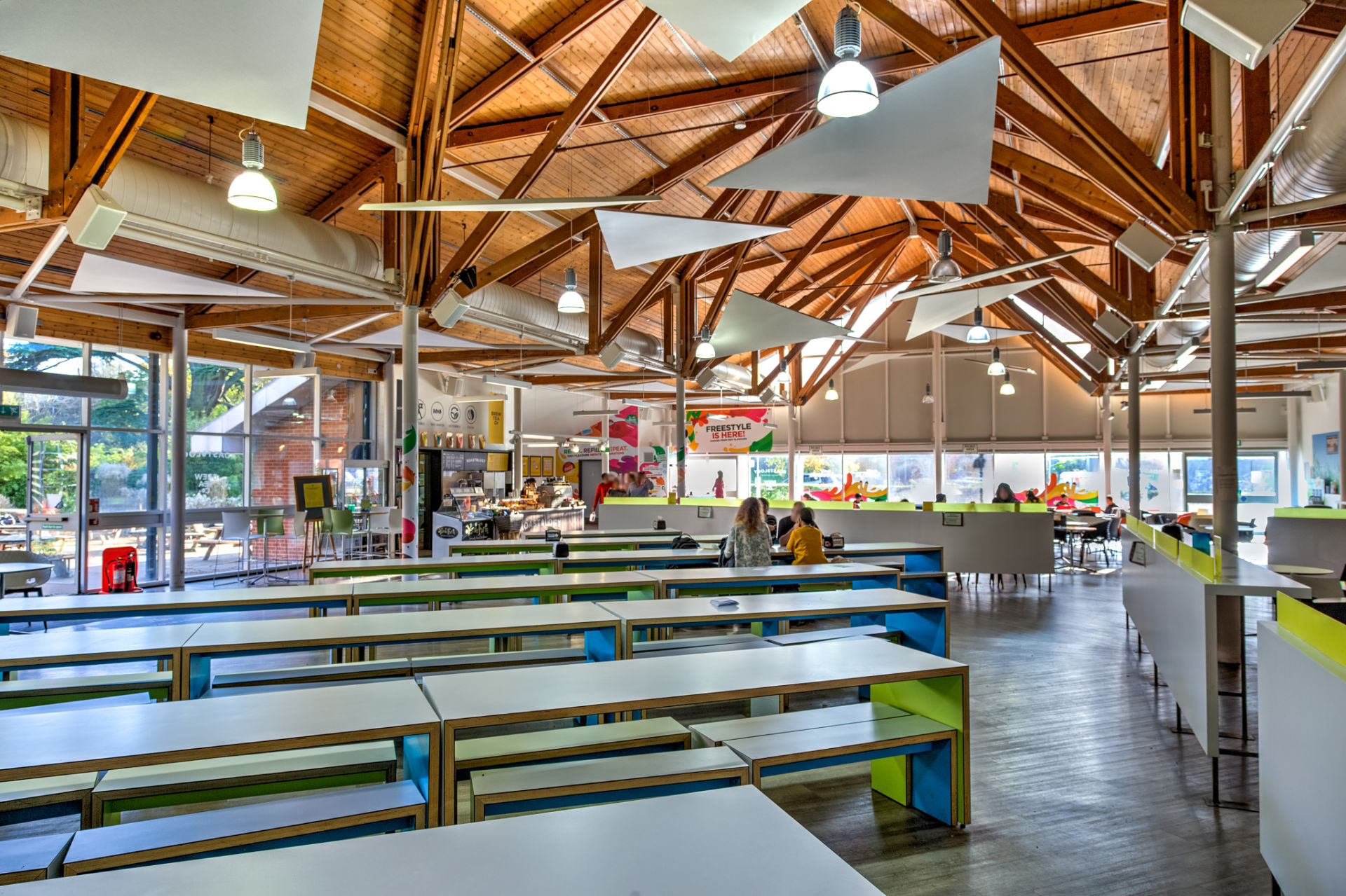 The Square tables and students dining